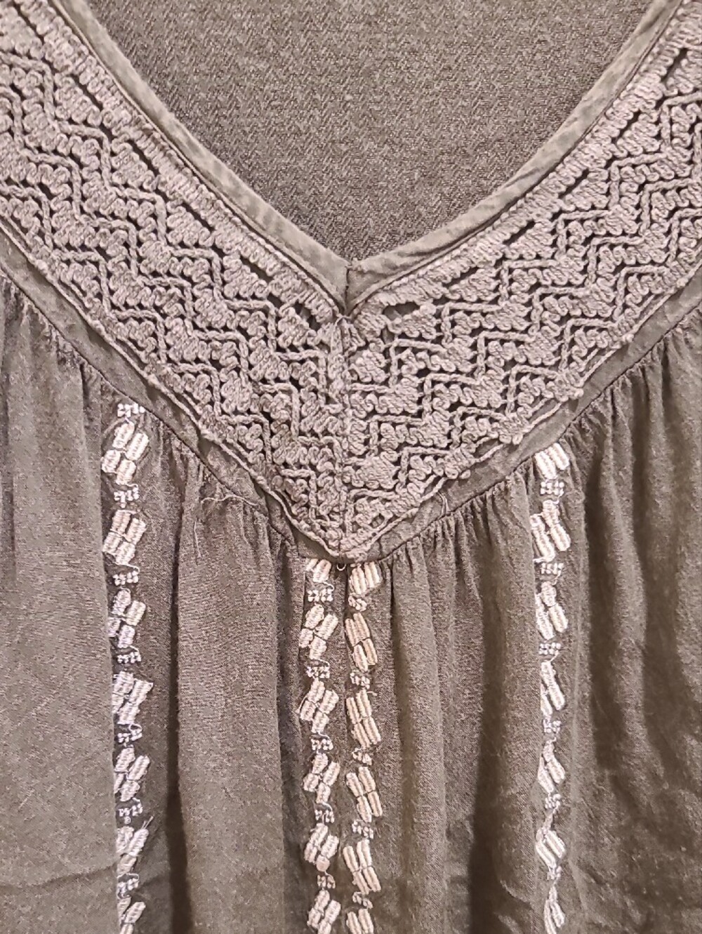Studio West Olive Embroidered V-Neck Tunic with Tassels - Picture 3 of 5